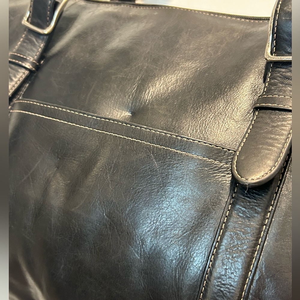 Fossil Black Leather Laptop Tote Bag - Picture 8 of 10